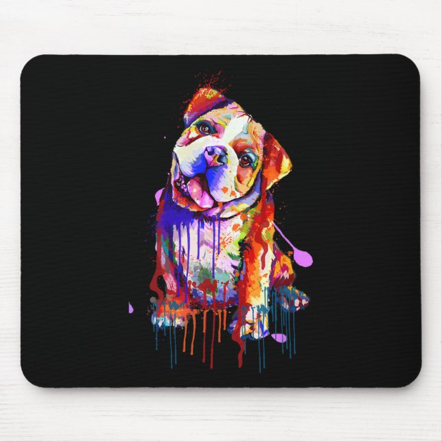 Mousepad Charming Bulldog Rainbow Colors Art Splash Art (Frente)