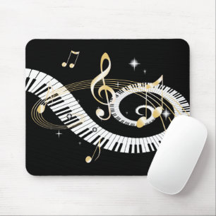 Mousepad Chaves de Piano e Notas de Música de Ouro