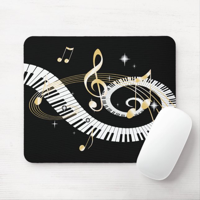 Mousepad Chaves de Piano e Notas de Música de Ouro (Com mouse)