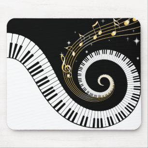 Mousepad Chaves de piano e notas de música Douradas
