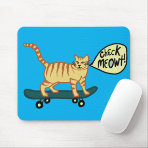 Mousepad CHECAR MEOWT Skateboard Tabby Cat Blue