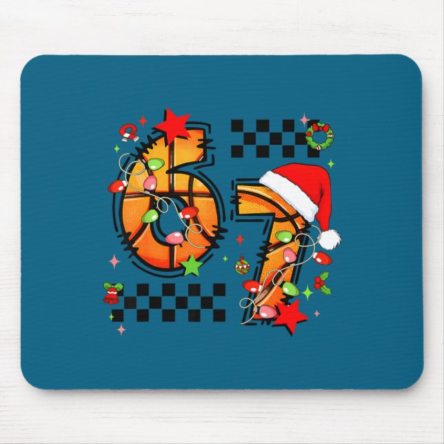 Mousepad Checkered 67 Basketball Santa Hat Christmas Six Se (Frente)