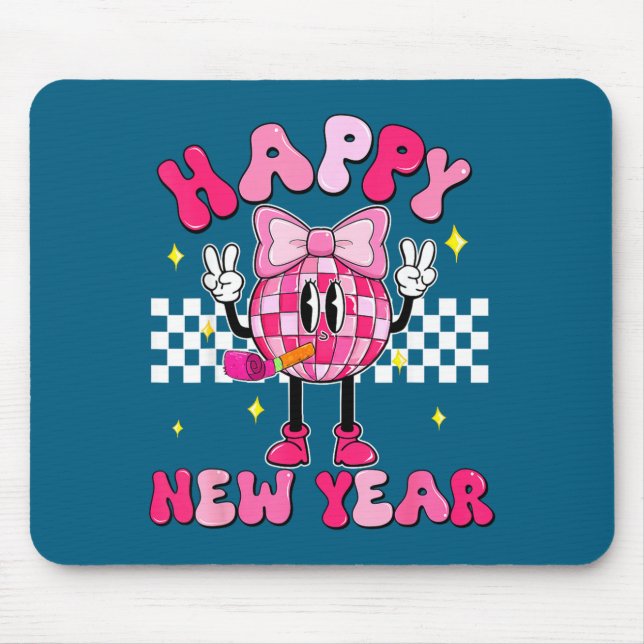 Mousepad Checkered Happy New Year 2026 Disco Ball New Year  (Frente)