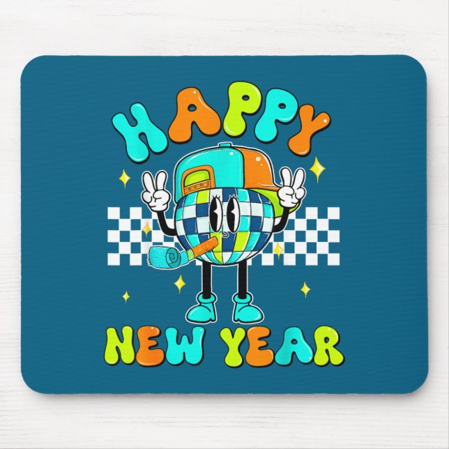 Mousepad Checkered Happy New Year 2026 Disco Ball New Year  (Frente)