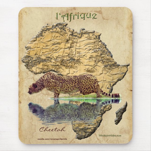 Mousepad Cheetah e Africa mapeiam Big Cat Wildlife Art Mous (Frente)