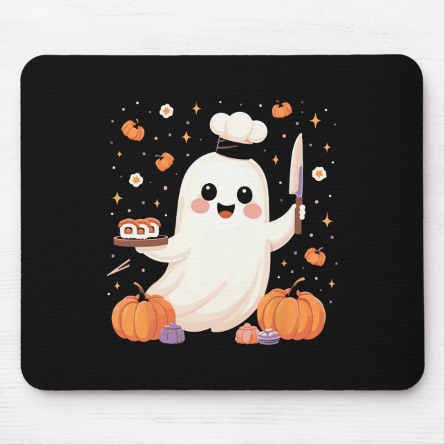 Mousepad Chef Fantasma Com Dia de as Bruxas engraçado Sushi (Frente)