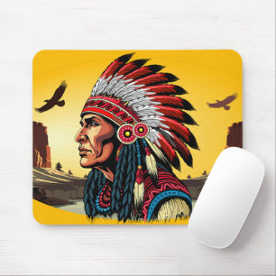 Mousepad Chefe Americano Nativo na paisagem selvagem Sunset