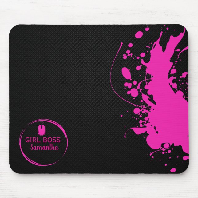 Mousepad Chefe Moderna Rosa Menina & Nome | Melhor Presente (Frente)