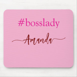 Mousepad Chefe Moderna Rosa & Nome   Melhor Presente Femini