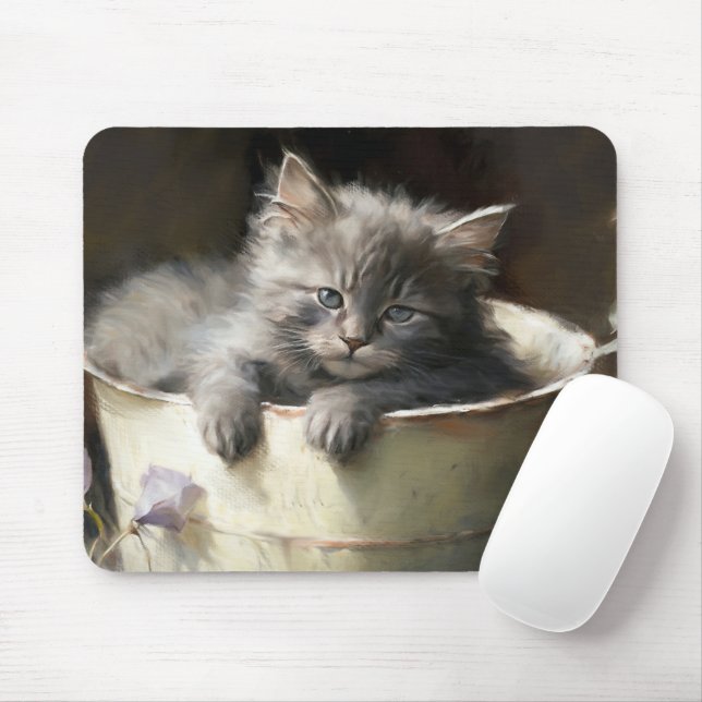 Mousepad Cheio balde De Joy Doce Cinza Kitten (Com mouse)