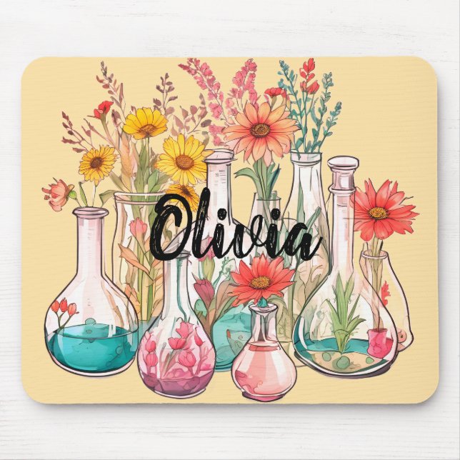 Mousepad Chemistry Floral Beakers  Laboratory equipment (Frente)