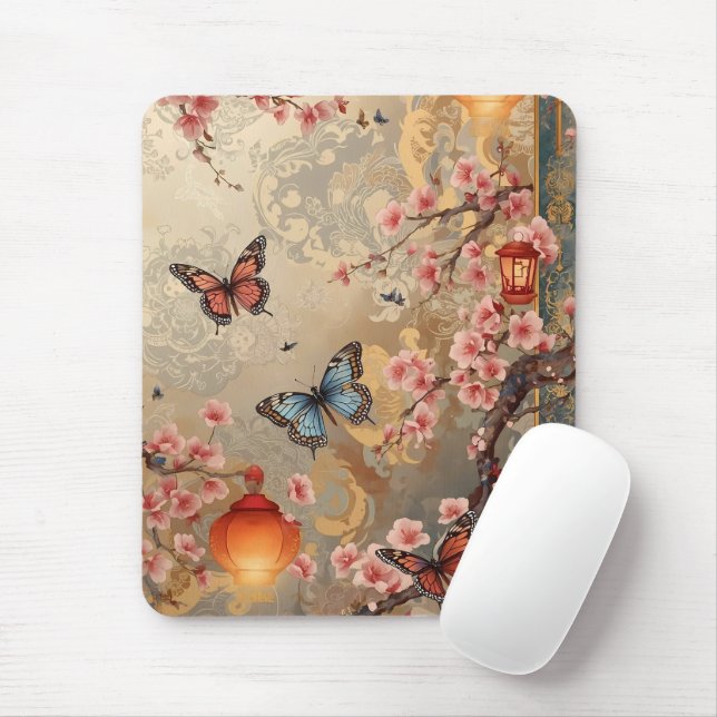 Mousepad Cherry Blossom Butterfly Lanterna (Com mouse)