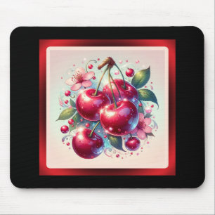 Mousepad Cherry Red Cute Cherries Floral Girly Pink