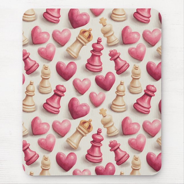 Mousepad Chess & Hearts Valentines Pattern (Frente)