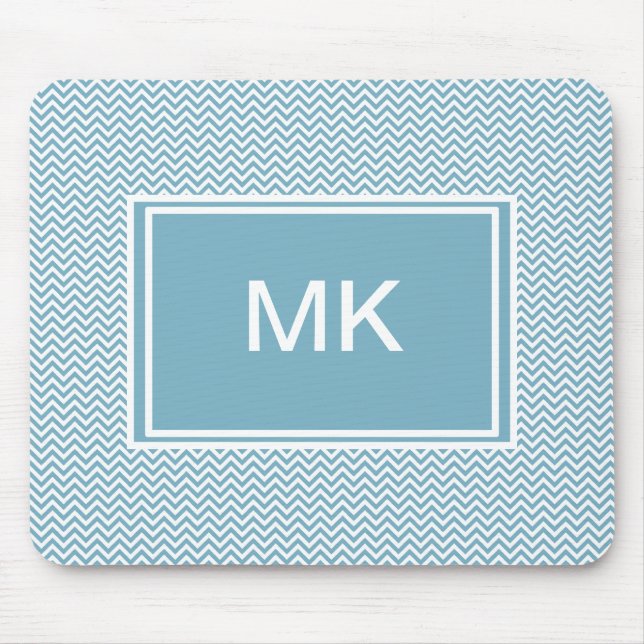 Mousepad Chevron Azul com Monograma (Frente)