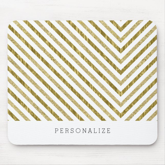 Mousepad Chevron chique Dourado e branco personalizado (Frente)