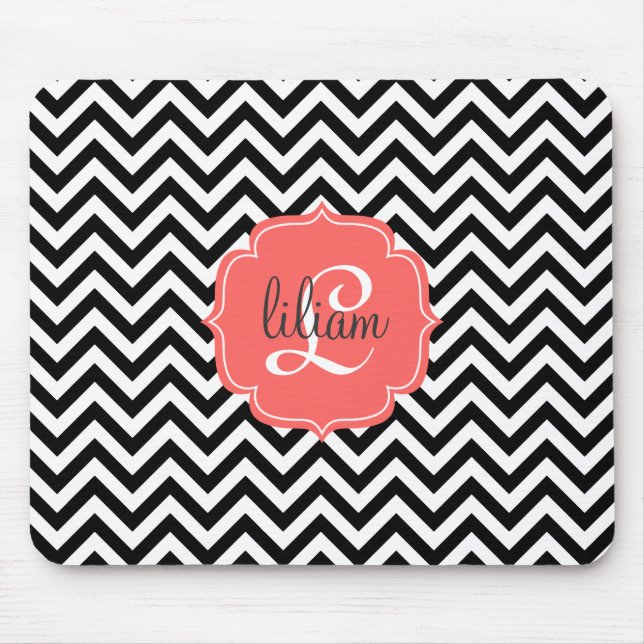 Mousepad Chevron preto & branco chique clássico listra o (Frente)