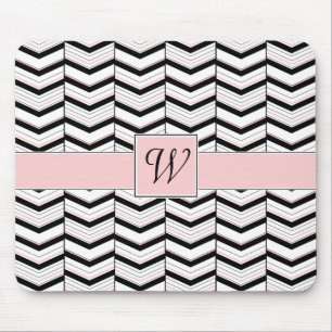 Mousepad Chevron Preto Branco e Blush