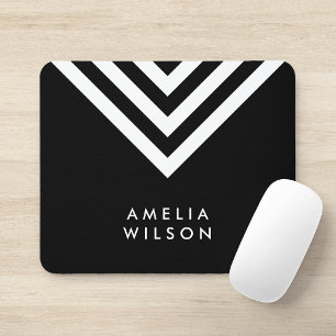 Mousepad Chevron preto & branco minimalista moderno