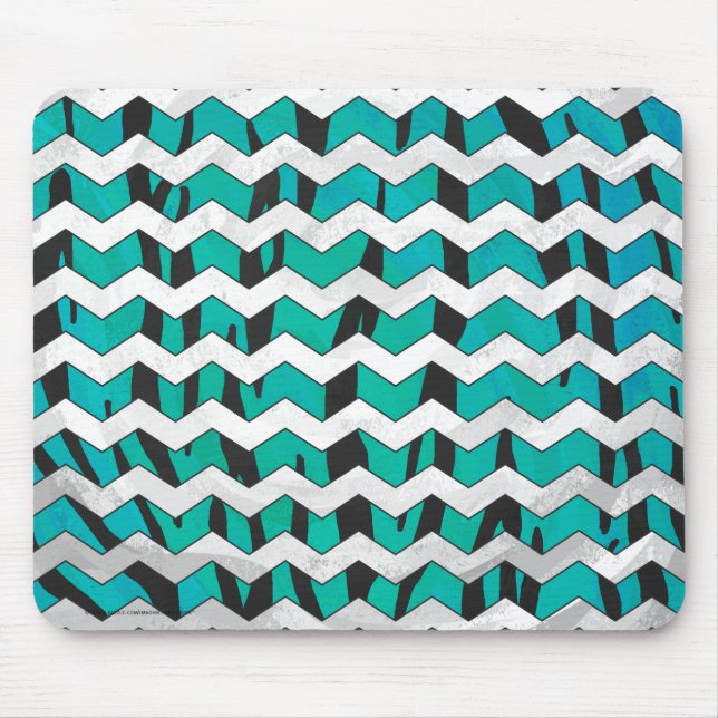 Mousepad Chevron Tiger Black and Teal Impressão (Frente)
