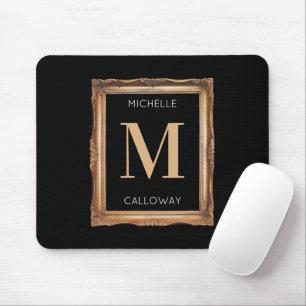 Mousepad Chic Black & Dourado Monograma