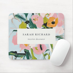 Mousepad Chic Boho Cor - de - rosa azul verde pintado com c