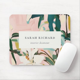 Mousepad Chic Boho Cor-de-rosa Cor-de-rosa Verde Pintado Fl