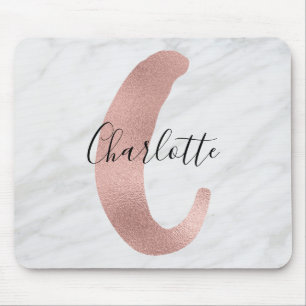 Mousepad Chic Branco & Cinza Mármore Rosa Dourado C Monogra