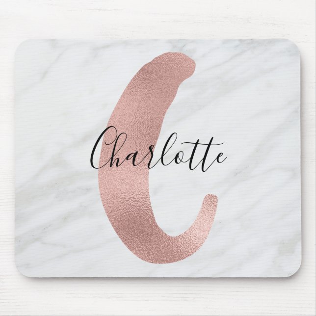 Mousepad Chic Branco & Cinza Mármore Rosa Dourado C Monogra (Frente)