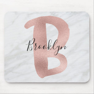 Mousepad Chic Branco e Cinza Mármore Rosa Dourado Monograma