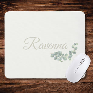 Mousepad Chic Eucalipto Sálvia Nome Personalizado Ivory