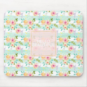 Mousepad Chic Floral Mint Stripes