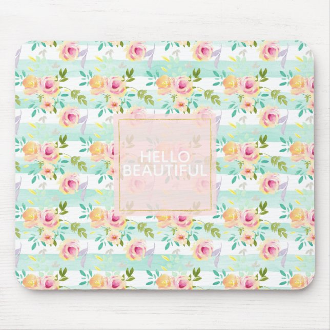 Mousepad Chic Floral Mint Stripes (Frente)