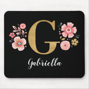 Mousepad Chic Floral Monograma Dourado inicial - Letra G