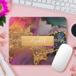 Mousepad Chic glam aquarela dourada púrpura azul verde<br><div class="desc">Uma banda de folha de ouro esparsa e falsa com seu nome de tipografia de script sobrepõe um rico, veado a ouro, azul marinho, verde-caçador, rosa e aquarela púrpura neste elegante, tenente, giro, nome personalizado mousepad. Faz uma declaração de chic e na moda cada vez que você a usa. Um...</div>