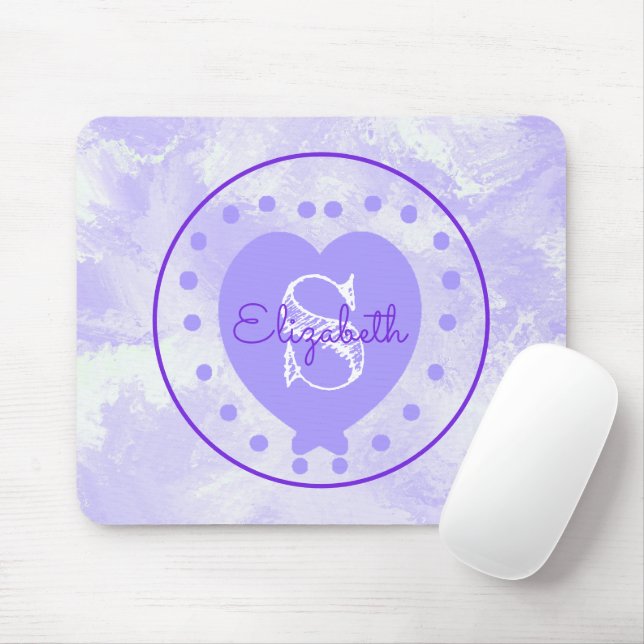 Mousepad Chic Heart - Letra inicial Monograma - Purple Whit (Com mouse)
