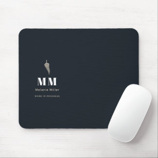 Mousepad Chic Meia-Noite Naval Samambaia Botânica Nome Pers