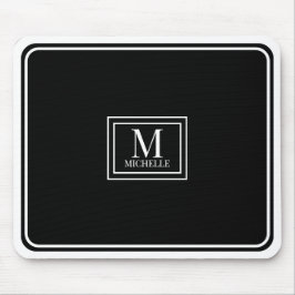 Mousepad Chic Minimalista Monograma Preto com Dupla Borda