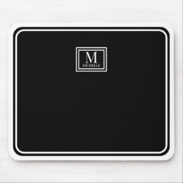 Mousepad Chic Minimalista Monograma Preto com Dupla Borda