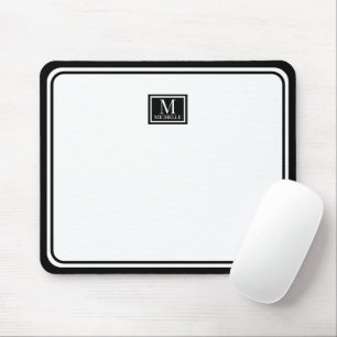 Mousepad Chic Minimalista Monograma Preto com Dupla Borda