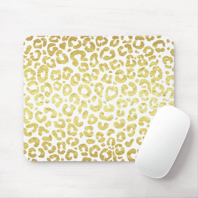 Mousepad Chic Modern Dourado Leopardo Branco Jaguar Cheetah (Com mouse)