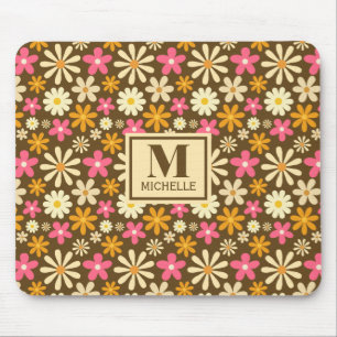 Mousepad Chic Retro 70s Groovy Hippie Flower Monograma
