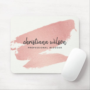 MOUSEPAD CHIC ROSA DOURADO BLUSH PINK BRUSH STROKE CALLIGRA