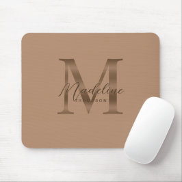 Mousepad Chic Script Metálico Taupe e Monograma Dourado
