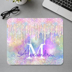 Mousepad Chic unicórnio colorido brilhante monograma