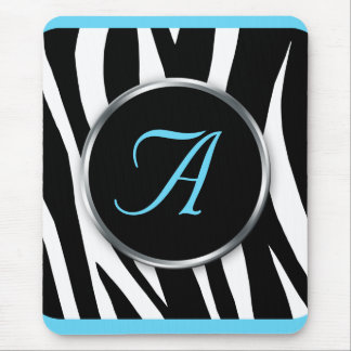 Mousepad Chic Zebra Print Aqua Blue Monogrampad