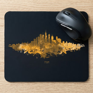 Mousepad Chicago City Skyline Watercolor em laranja