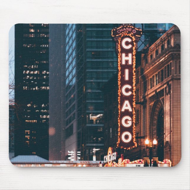Mousepad Chicago - Símbolo Neon Illinois à noite (Frente)