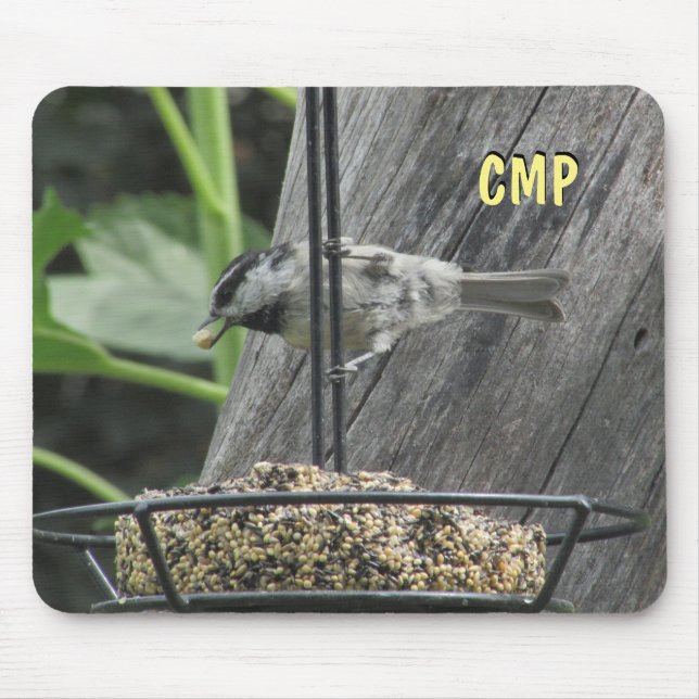 Mousepad Chickadee comendo suet de girassol (Frente)