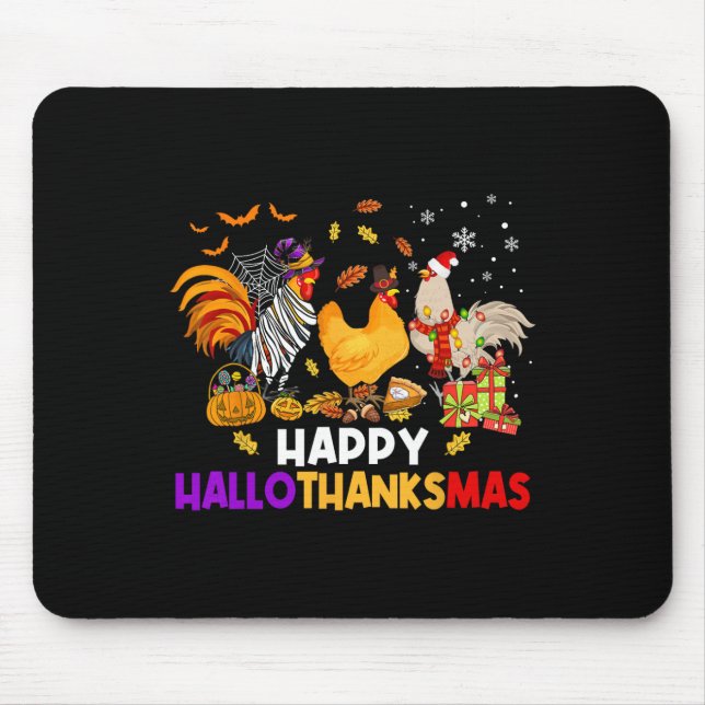 Mousepad Chicken Halloween Happy Hallothanksmas Autumn Chri (Frente)